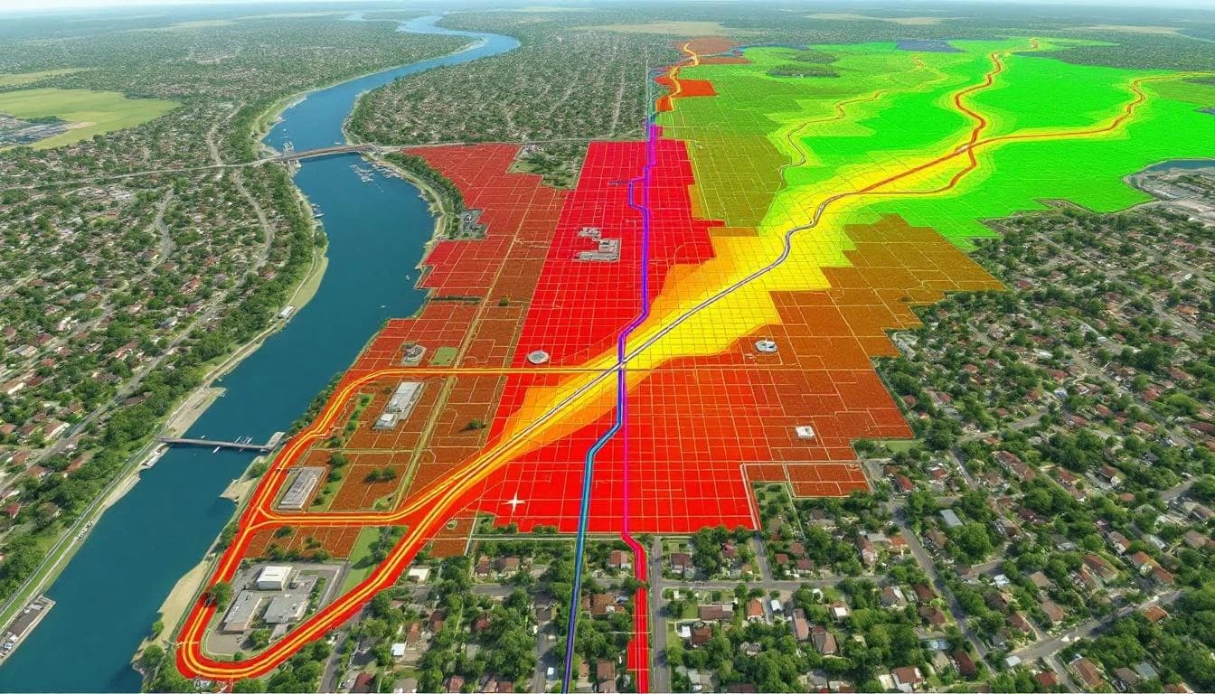Stormwater drainage network model showing pipe capacity analysis