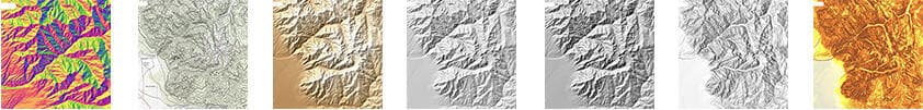 USGS 3DEP DEM viewer showing hillshade, slope, aspect, and contour visualizations of Wheeler Peak